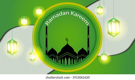 ramadan vector background. with pictures of mosques and lanterns with light. There are red, blue and green backgrounds with beautiful gold lines and lots of design options