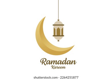 Ramadan vector design illustration, crescent moon and lantern concept