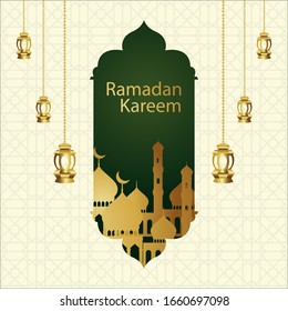 Ramadan vector graphics with mosque and lantern silhouettes