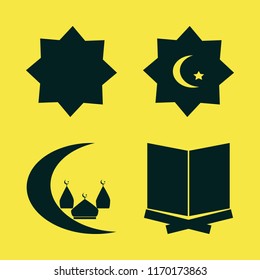 ramadan vector icons set. with islam symbol, islamic mosque, islamic star and holy quran in set