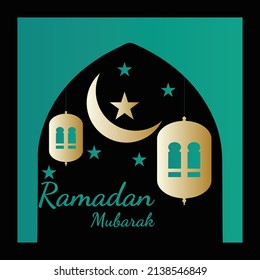 Ramadan Vector Illustration, Mosque, Lantern And Moon. 