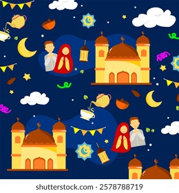 Ramadan vector illustration pack. islamic vector set. Muslim cartoon collection. Can be used for ramadan and eid card, wallpaper, banner. 