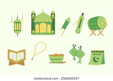 Ramadan vector illustration pack. Set of Islamic vector illustration  design elements. muslim cartoon elements collection set. for your ramadan kareem design or islamic theme design concept
