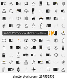 ramadan vector sticker icons with shadow. Paper cut