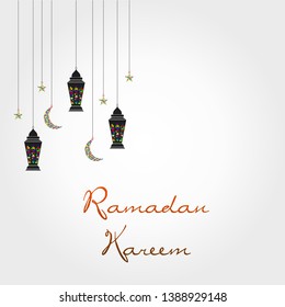 Ramadan Vector Template with Colorful Moons and Lantern