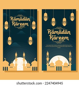ilustración de banner vertical ramadan en diseño plano