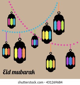 Ramadan vintage lamp. colorful Arabic lamp for Eid celebration. Eid mubarak party card. iftar party
