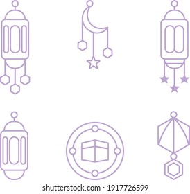 Ramadan vintage lantern and kabah linear icons. editable stroke