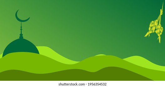 Fondo de escritorio de Ramadán: La mezquita verde en un mar de clavos verde dominó las nubes verdes sobre un cielo verde oscuro