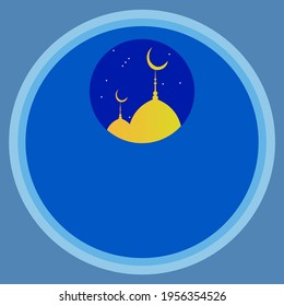 fondo de pantalla de ramadan: dos cúpulas de mezquita en amarillo dentro del marco azul en noche estrellada