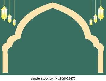 Ramadan wallpaper - a typical Middle East Islamic mosque gate with a ketupat hanging beside it