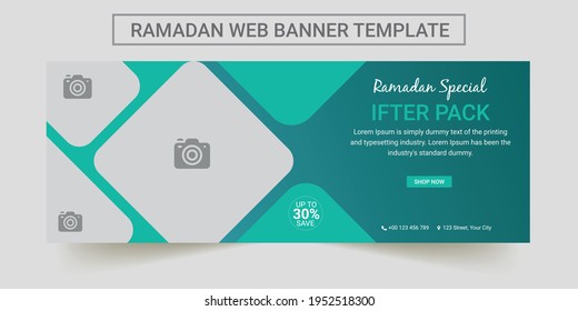 Ramadan web banner template promotion design. editable vector illustration and organized layer. web promotion and social media template.