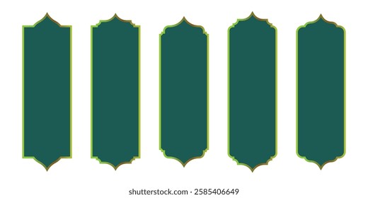 Ramadan window frame shapes. Islamic golden panel elements ornament. Vector illustration.