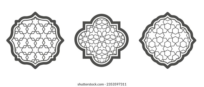 Ramadan window with pattern. Arabic architecture vector shape in mosque. Arabesque arch frame with ornament