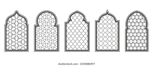 Ramadan window with pattern. Arabic frame of mosque door.Islamic design template. Vector oriental decoration with ornament