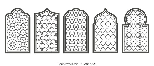 Ramadan window with pattern. Arabic frame of mosque door.Islamic design template. Vector oriental decoration with ornament