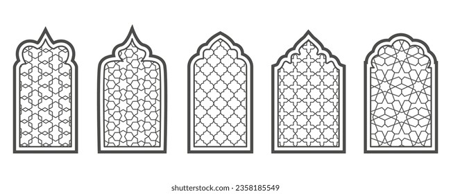 Ramadan window with pattern. Arabic frame of mosque door.Islamic design template. Vector oriental decoration with ornament