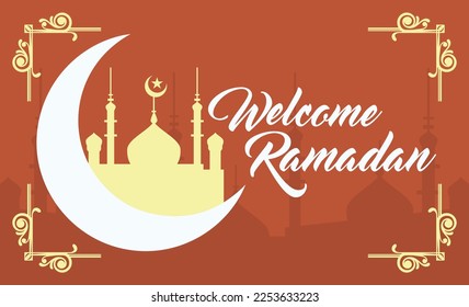 Ramadan Wishes Greetings Theme.Ramadan Cannon,Ramadan Mubarak,Happy Ramadan,half moon,Mosque,Abu Dhabi,Typhography,Ornament.
