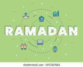 ramadan word or big text with icon spread for ramadan eid mubarak