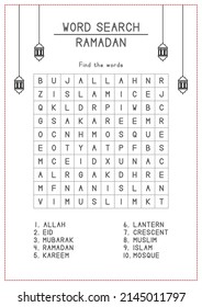 Ramadan Word Search for Kids Activity