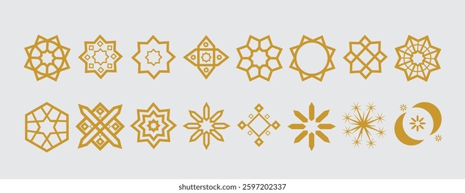 Ramadan.A collection of unique gold-colored elements with an Islamic theme, suitable for Ramadan.
