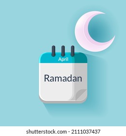 Ramadans day calendar icon. 2 April. Ramadans day flat 3d icon. EPS10 format