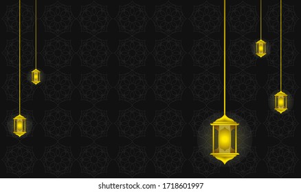 Ramadan-themed design, with bright gold, black and gold colored lantern elements, suitable for ramadan backgrounds, banners, textures, dampul, web, social media posts etc.