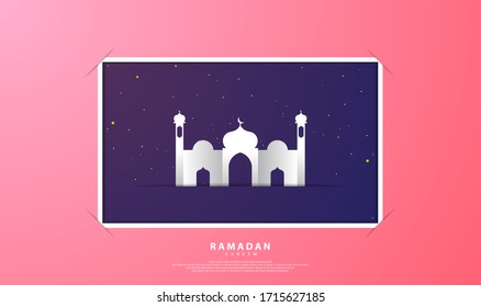 Ramadan-themed design with paper cut style, there are elements such as stars, mosques, shadows of buildings and mosques, suitable for ramadan backgrounds, posters, banners, vouchers, cards, templates,