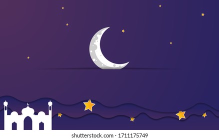 Ramadan-themed design, with a paper-cut style, with the addition of the moon, mosque and stars, suitable for ramadan-themed backgrounds, greeting cards, web, covers, templates, cards and etc.