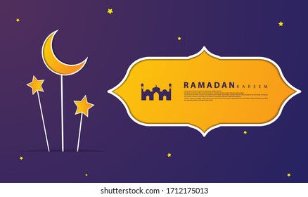 Ramadan-themed design, with a paper-cut style, with the addition of the moon, mosque and stars, suitable for ramadan-themed backgrounds, greeting cards, web, covers, templates, cards and etc.