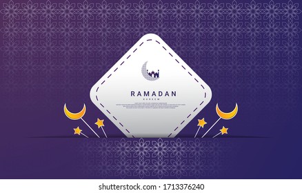 Ramadan-themed design, with a paper-cut style, with the addition of the moon, mosque and stars, suitable for ramadan-themed backgrounds, greeting cards, web, covers, templates, cards and etc.