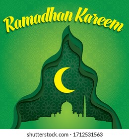 vectores de arte ramadán en vectores de estilo de corte de papel. contener mezquita, luna