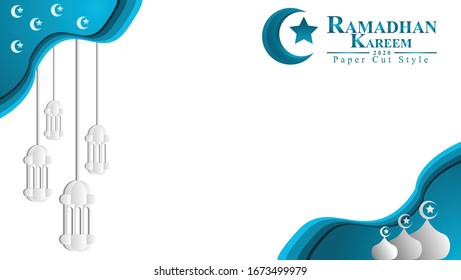ramadhan background with blue papercut style, for banner.banner horizontal.for bussiness