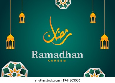 ramadhan background, cards or banners with crescent and lanterns, arabic calligraphy. Iftar, Ramadan kareem. Muslim, islam, Vector Illustration. landing page ramadhan mubarak.