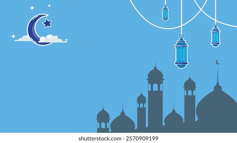 Ramadhan Background with lattern and mosque blue theme