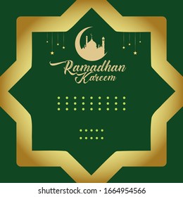 Diseño de plantilla de fondo de Ramadán, en un marco de adorno islámico dorado. elementos de la mezquita ramadhan kareem.