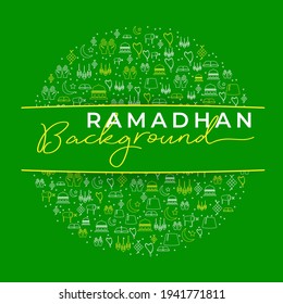 Ramadhan Background, Vector on Green background with Ramadhan icons, Vector Illustration