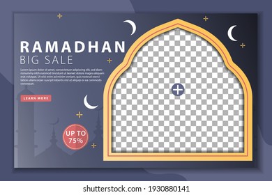 Ramadhan big sale with landing page concept. Big sale promotion, banner Ramadhan, special offer sale discount. Use for greeting card, poster, flyer, brochure, vector illustration template.