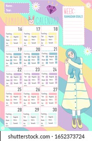 Ramadhan calendar checklist checklist prayer time in a month from 16th - 30th . Translated:  checklist month of fasting for Muslims and schedule checklist prayer time during holy month 
