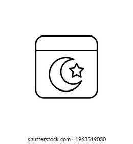 Ramadhan-Kalender, Islamischer Kalender-Symbol in schwarzer Linie, einzeln auf weißem Hintergrund 