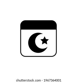 Ramadhan calendar, Islamic calendar icon in solid black flat shape glyph icon, isolated on white background 