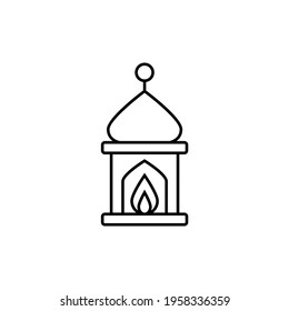 Ramadhan candle Lantern icon in flat black line style, isolated on white background 