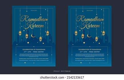 Ramadhan Celebration Flyer. Beautiful Islamic Festival For Banner, Poster, Background Used For An Iftar Party And Eid Mubarak Celebration.