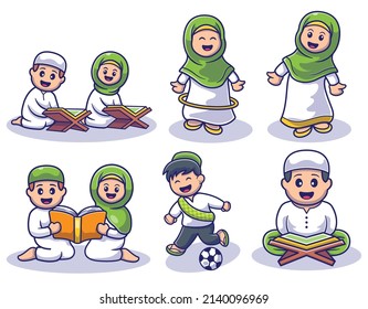 ramadhan character icon set vector illustration