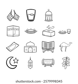 Ramadhan cute hand drawn vector doodle in line art style. Eid Mubarak hand drawn doodle art. Can use for sticker, graphic asset