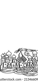 Doodle de Ramadán con hoja ornamental, cúpula de mezquita y ketupat (diamante)