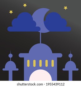 Edición de Ramadán vectorial mezquita luna y estrella con concepto simple