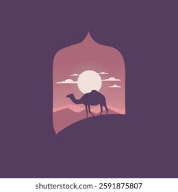Ramadhan Eid Mubarak Camel Daylight Illustration on Desert 