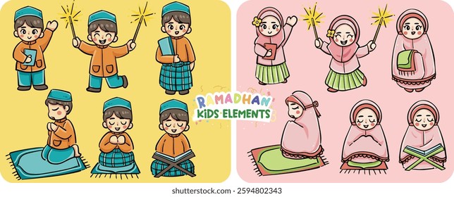 Ramadhan element for kids character with cute and colorful illustration