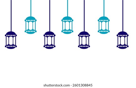Ramadhan flat design. Ramadhan lamp various blue colour clip art vector illustration. Border top eid lantern ornament illustration